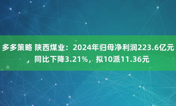 多多策略 陕西煤业：2024年归母净利润223.6亿元，同比下降3.21%，拟10派11.36元